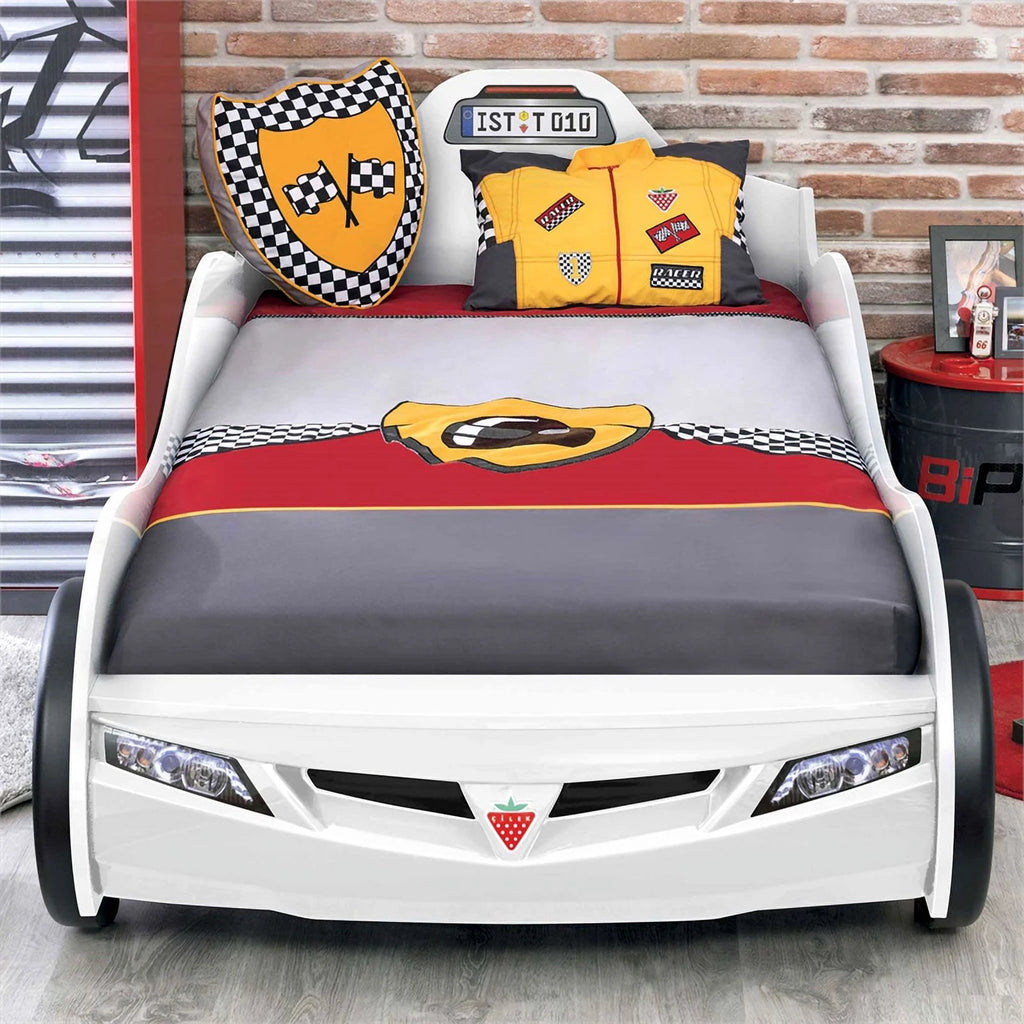 White Wood Twin Car Bed F704