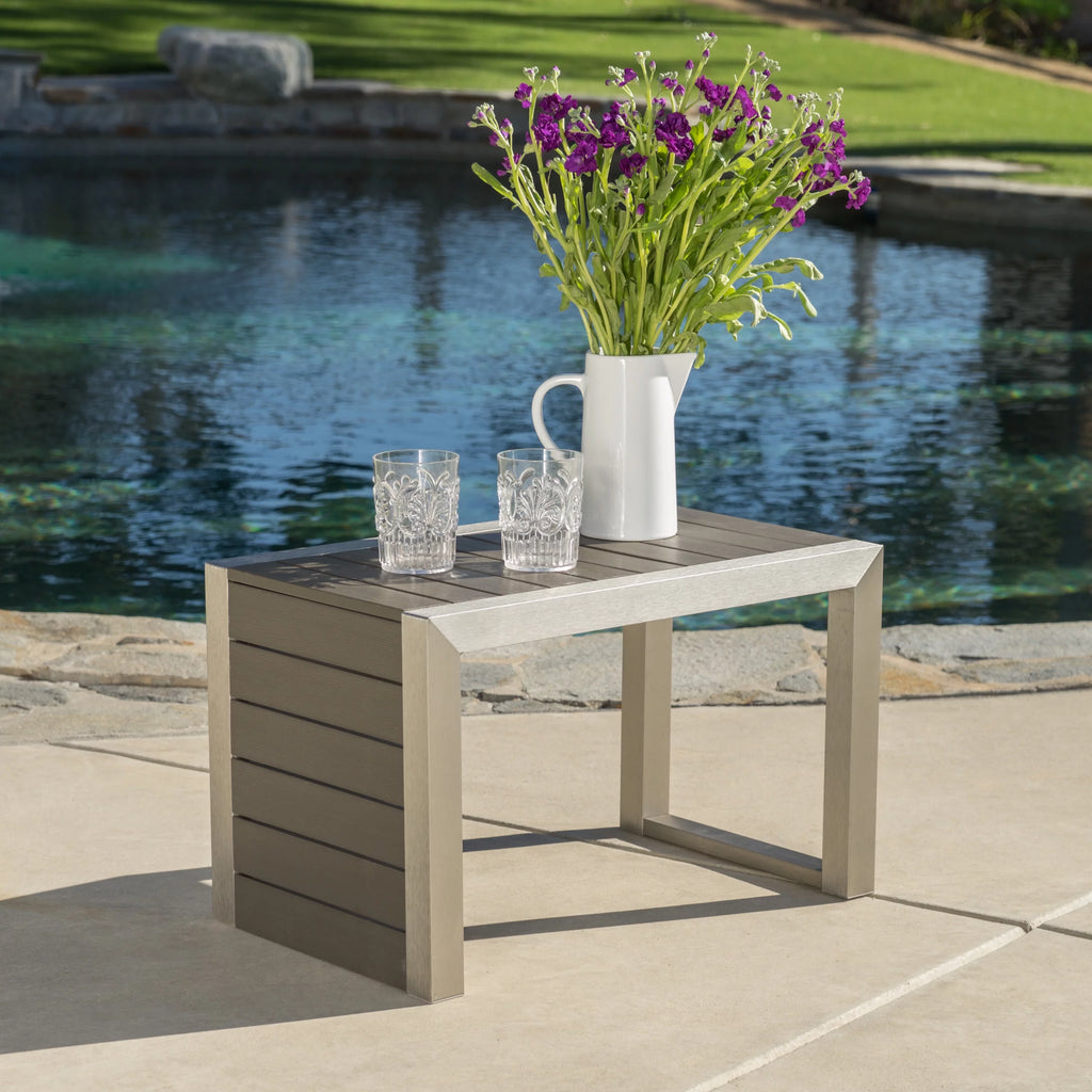 Outdoor Faux Wood C-Shaped End Table T93434