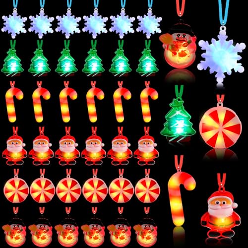 Light up Christmas Bulb Necklace with Santa Claus Tree Snowman Snowflake Candy Decorations 36 Pcs Q447