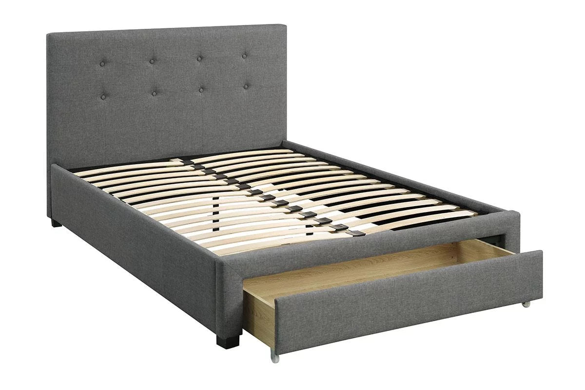 Grey Polyfiber Queen Size Bed with Storage Drawers D94187