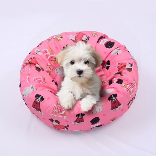 Elastic Edged Washable Round Dog Bed Cover with Christmas Pattern Q856994