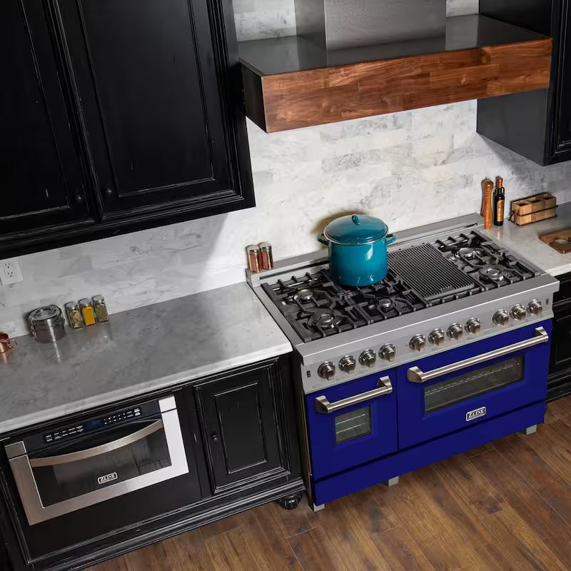 7 Burner Double Oven Dual Fuel Range with Blue Matte Door C2591
