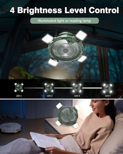 Camping Fan with LED Lantern, 8000mAh Rechargeable Battery Powered Tent Fan with Remote, 4 Speed B510840