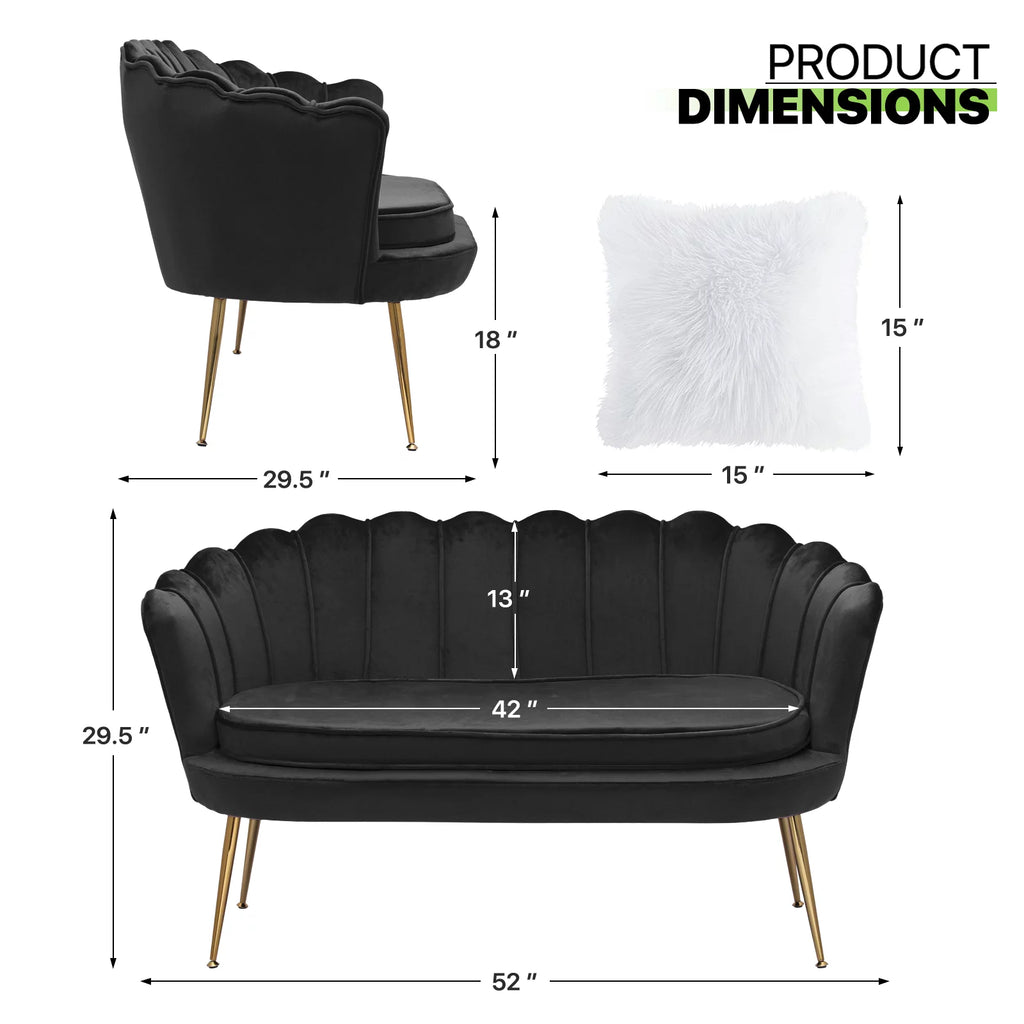 Black Tufted Velvet Loveseat with Pillows B975503