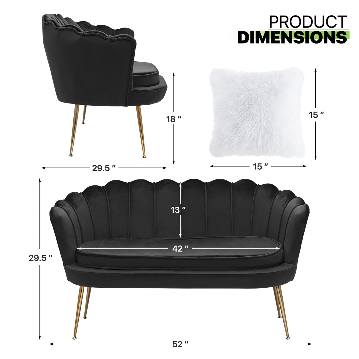 Black Tufted Velvet Loveseat with Pillows B975503