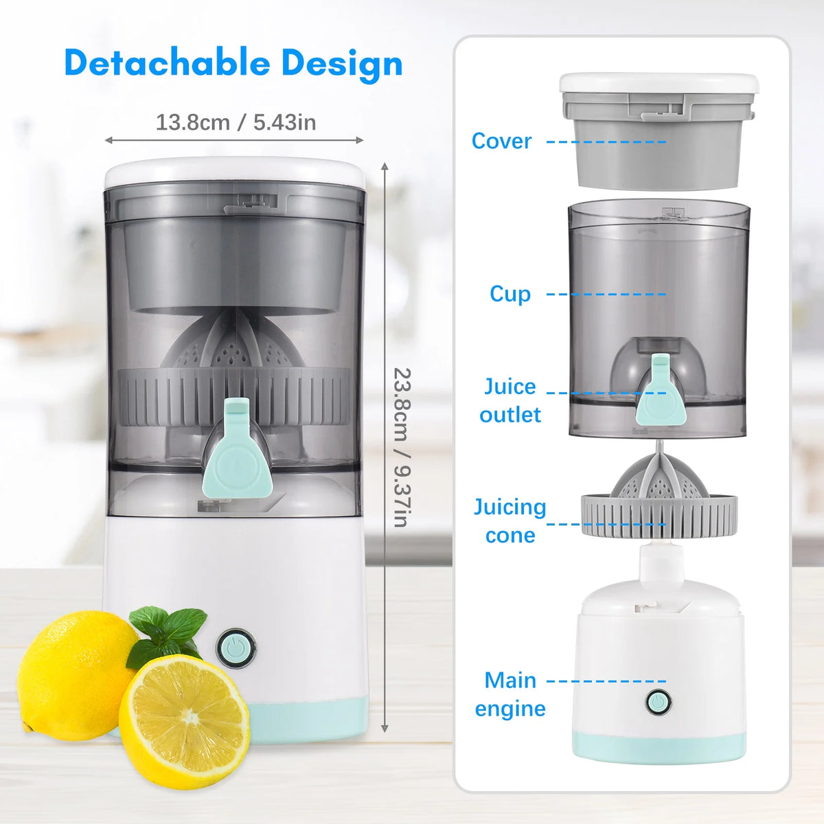 Electric Orange Juice Squeezer Portable Citrus Juicer USB Powered Detachable Washable Z19316