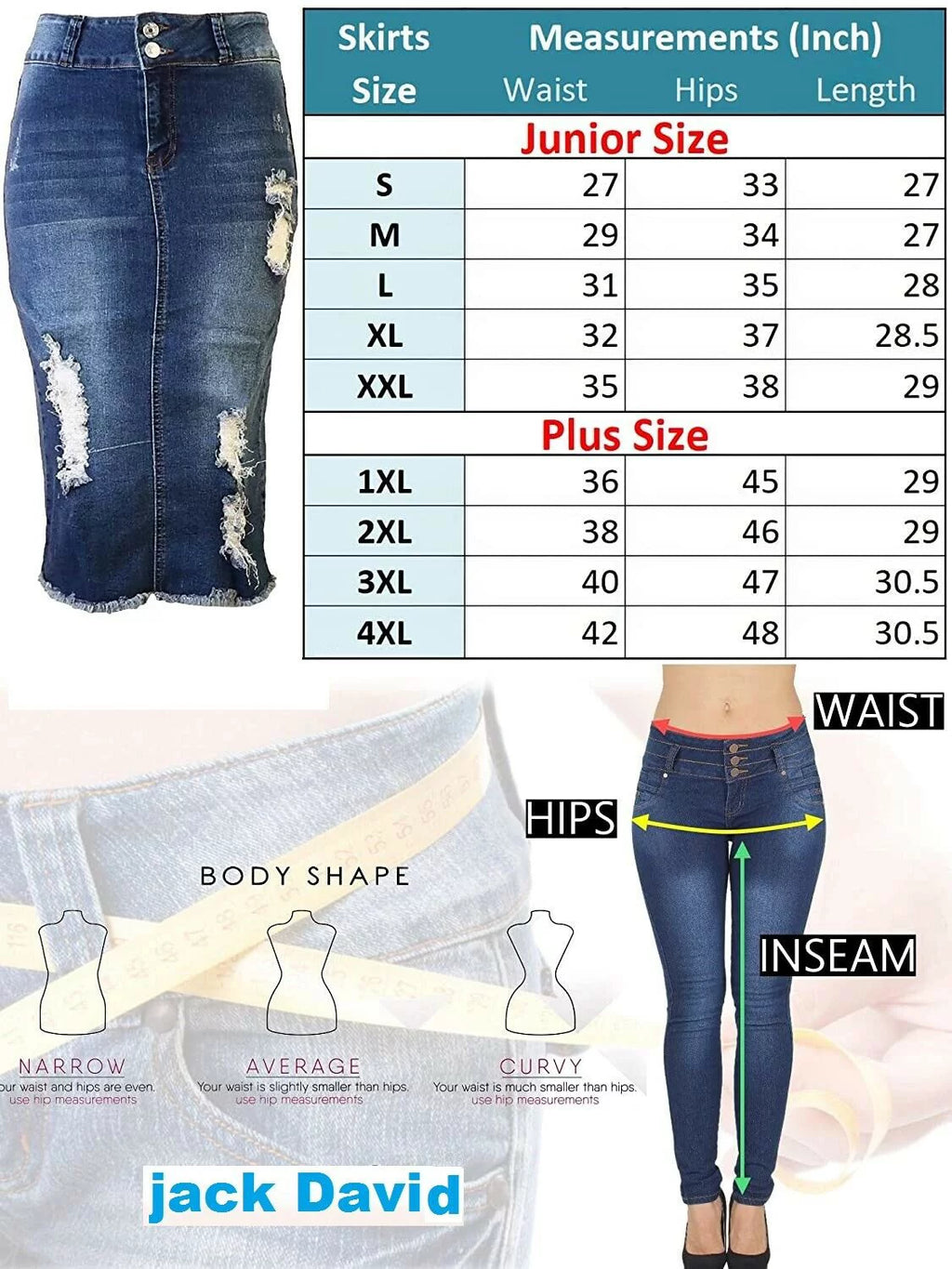 Plus Size Midi Ripped Denim Jean Skirt R8557