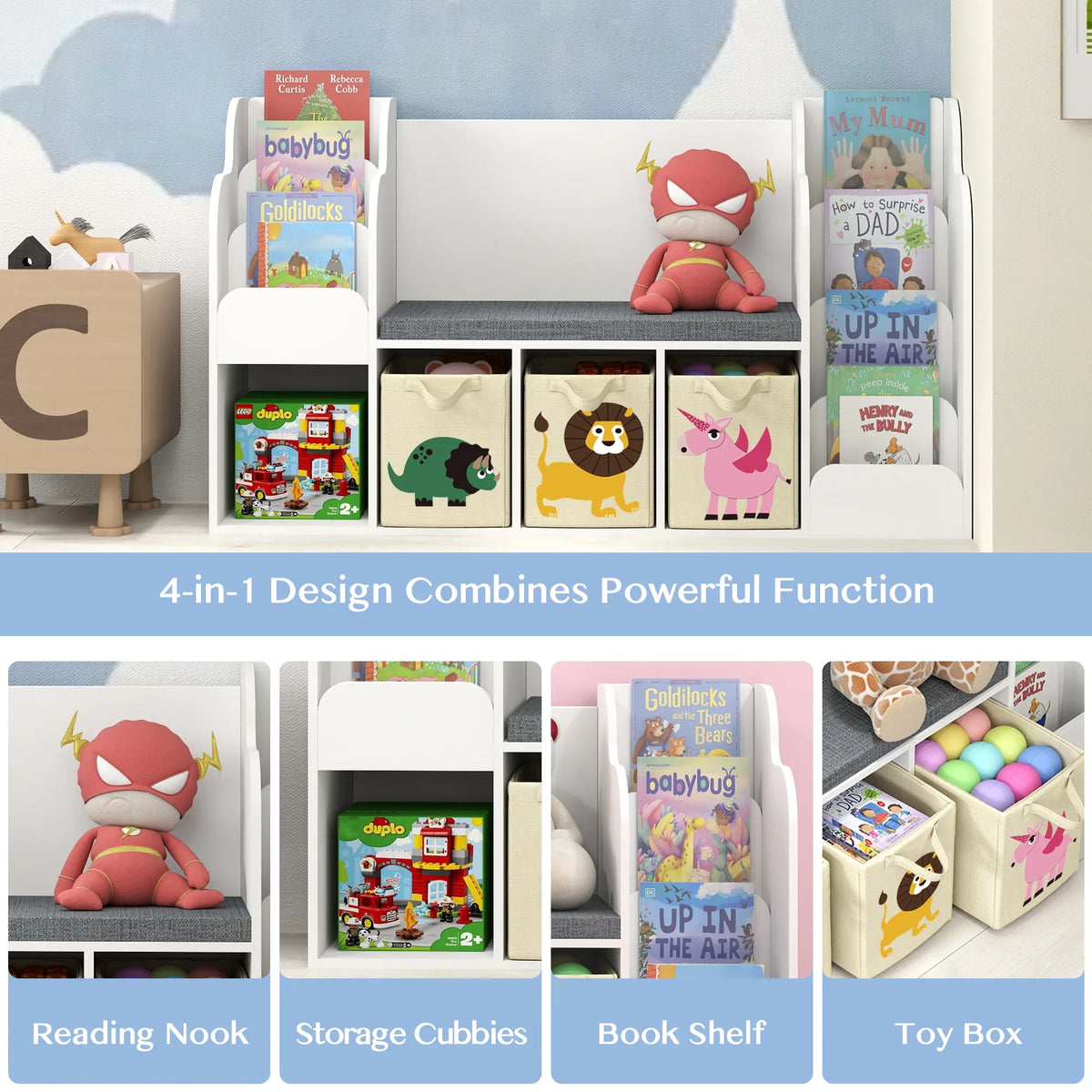 Kids Bookshelf with Reading Nook and Toy Storage L5572