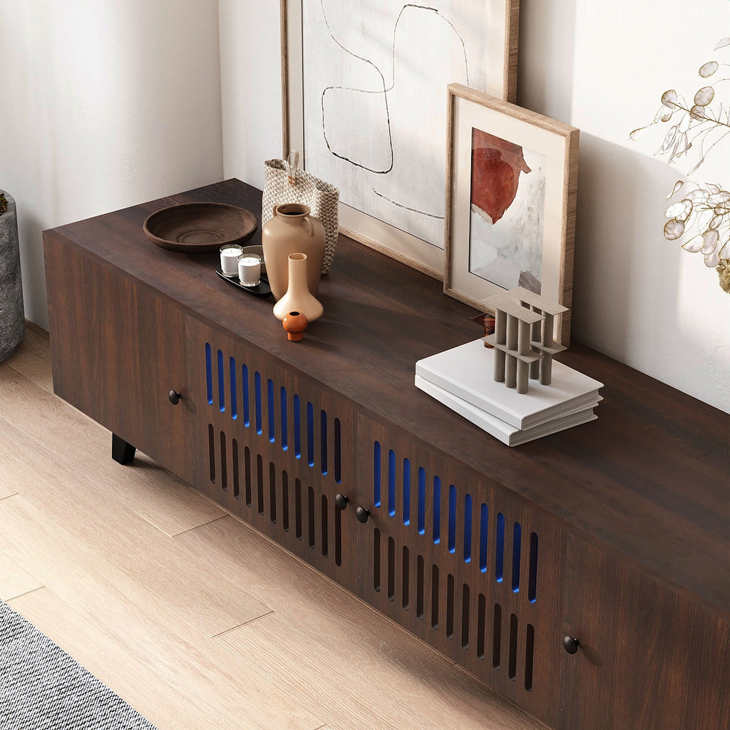 Brown 66 in TV Stand with Storage and LED Light I307