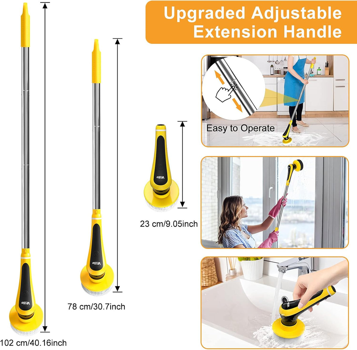 Electric Spin Scrubber Cordless Floor Scrubber with Adjustable Handle and 6 Replaceable Cleaning Brush Pack of 2 T81426