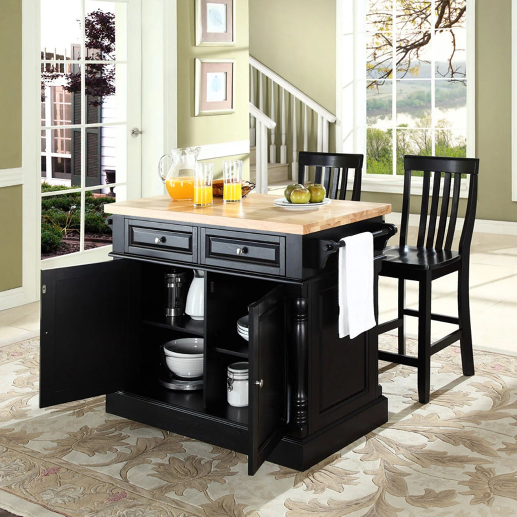 Butcher Block Top Kitchen Island with Stools K47902