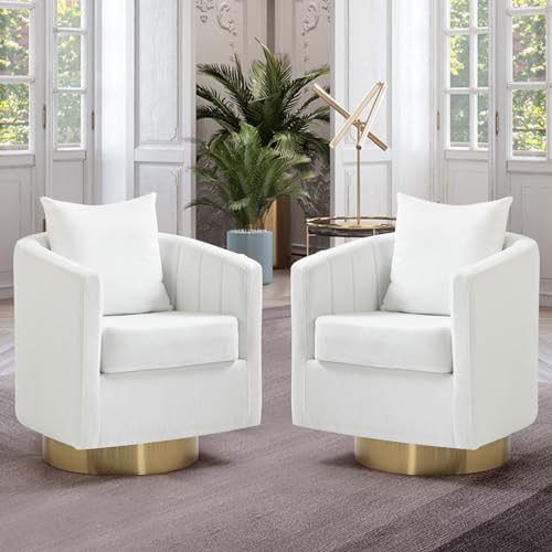 White Set of 2 Swivel Teddy Fabric Accent Chairs V108922