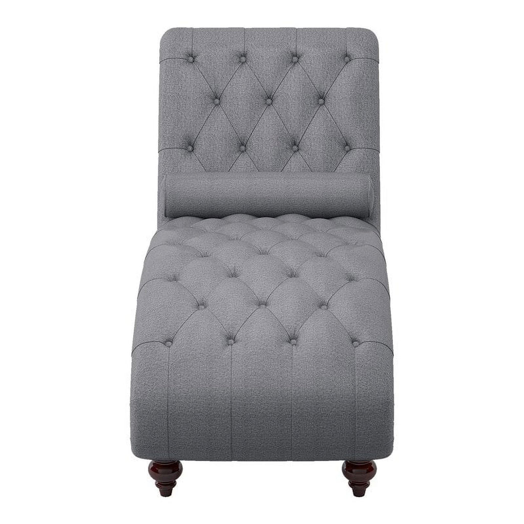 Dark Gray Wood & Fabric Chaise with 1 Bolster Pillow F2263