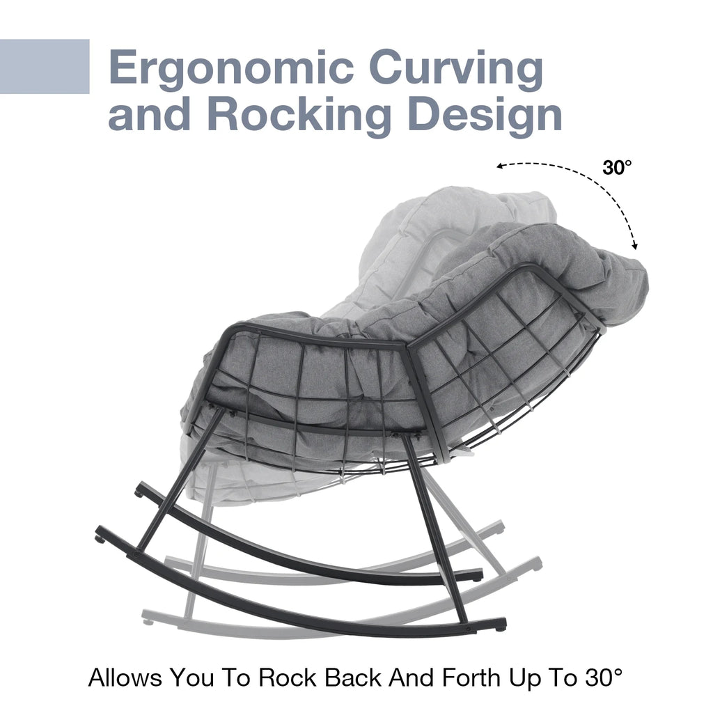 Grey Oversized Cushion Outdoor Rocking Chair R92476