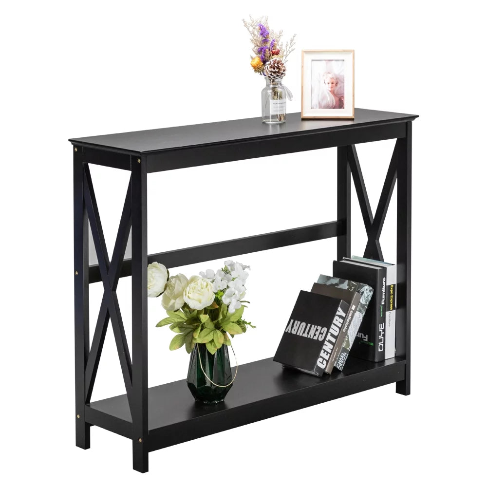 Black Narrow Console Table with Storage Shelves K113