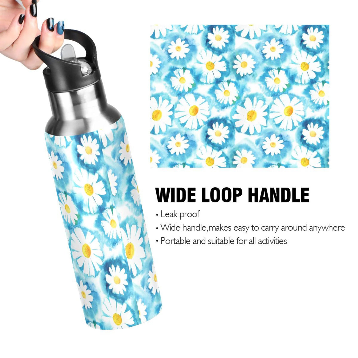 Blue Stainless Steel Insulated Water Bottle with Straw Lid Z2729