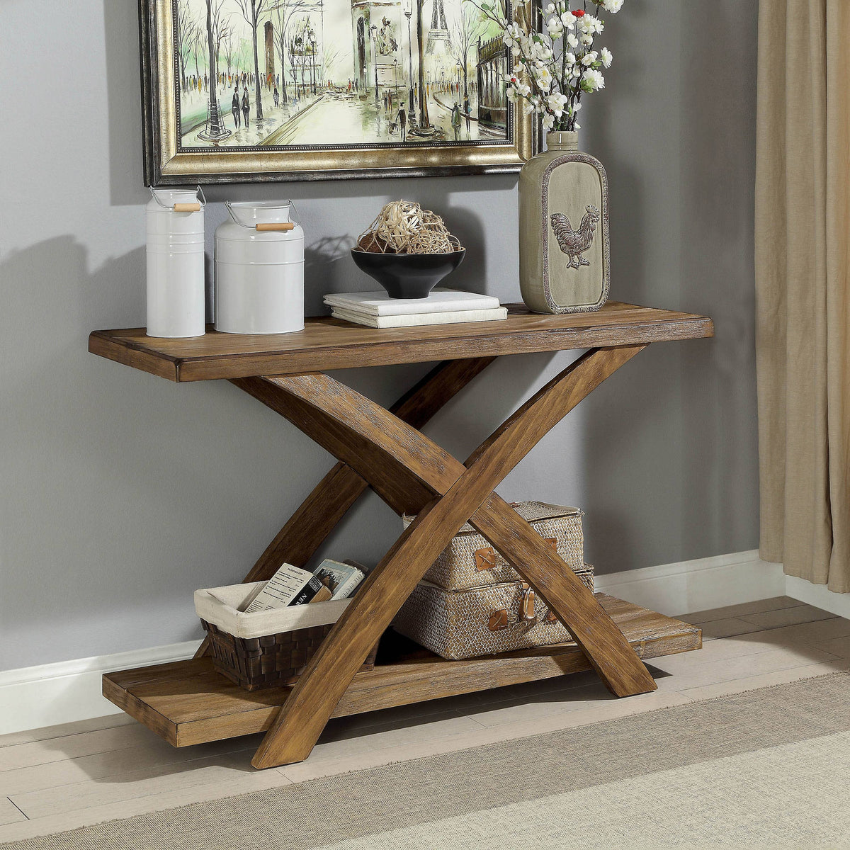 Rustic Oak 48-Inch Solid Wood 1-Shelf Sofa Table L2291