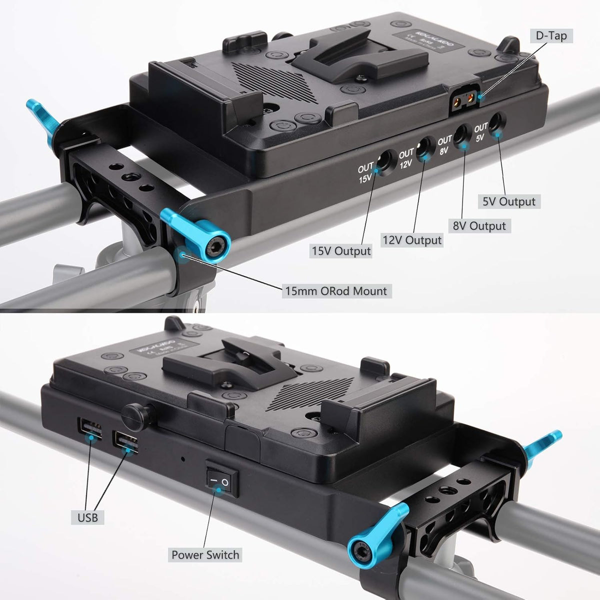 V-Mount Lock Battery Plate Power Supply Splitter Adapter with 15mm Rod Clamp I700