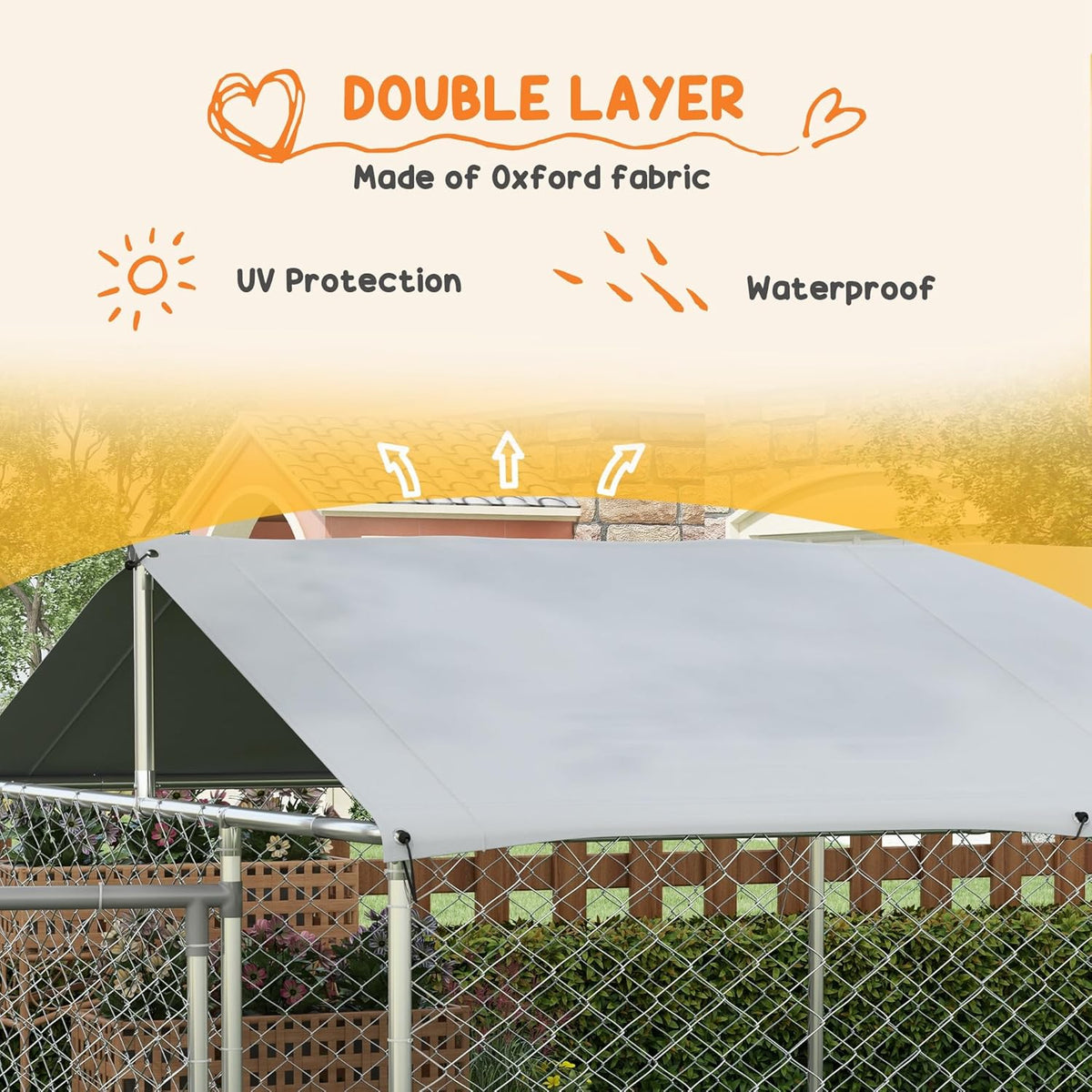 Large Heavy Duty Dog Kennel with Waterproof Cover, 19.7' x 7.5' x 4.9' C8184