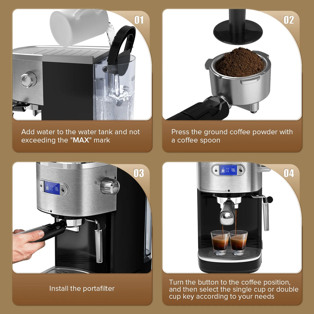 Black 20BAR Coffee Maker with Steam Milk Frother D53172