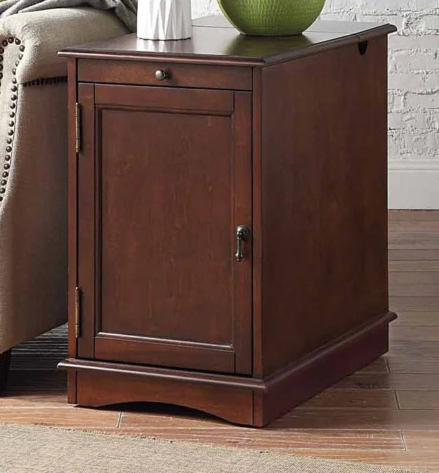 1pc Birch Veneer Side Table with USB Outlet C42101