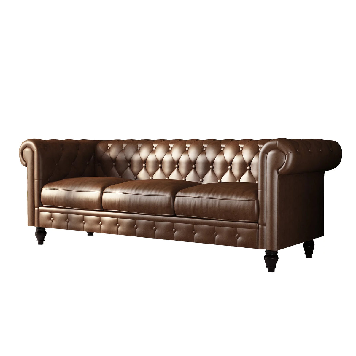 Button Tufted Faux Leather 3-Seater Sofa Z9247