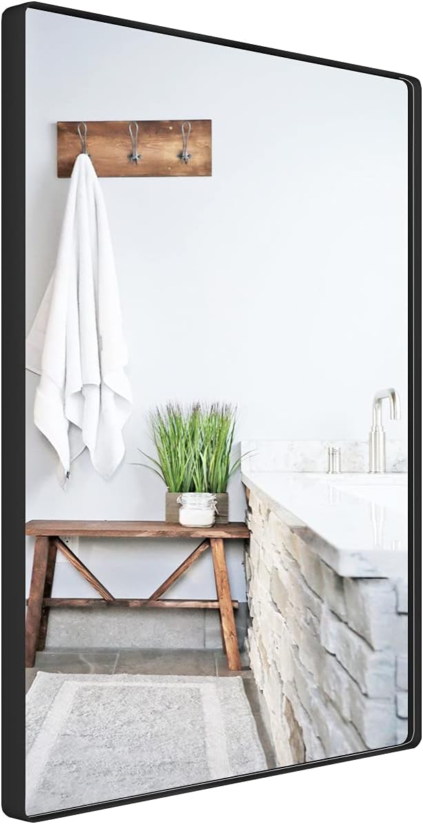 Black Framed Bathroom Mirror 24x36 Inch Matte Metal Frame Rectangle Mirror D51253