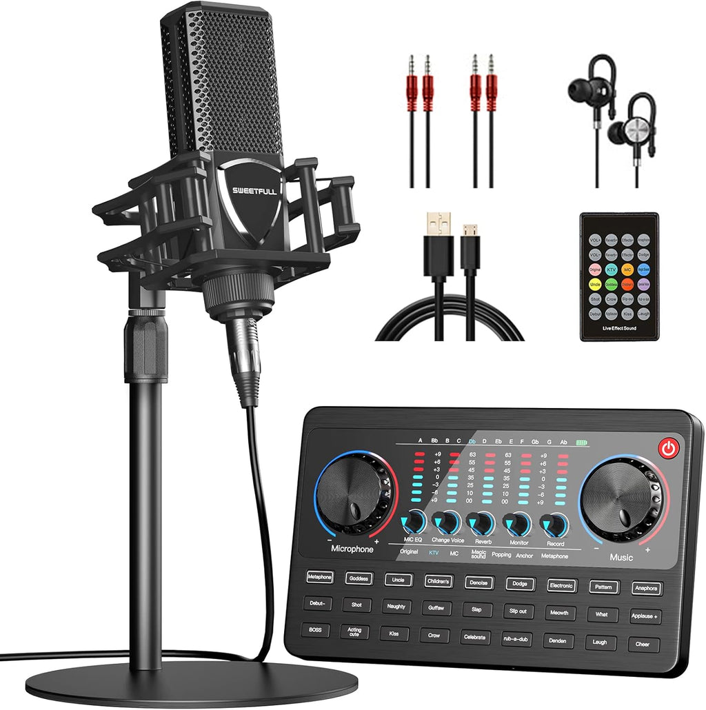 Podcast Equipment Bundle Audio Interface with DJ Mixer Sound Card I57048