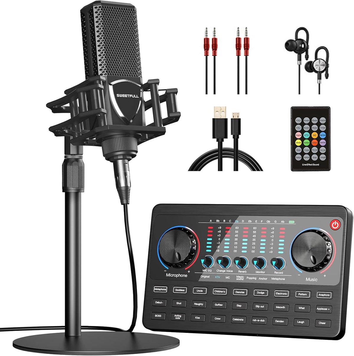 Podcast Equipment Bundle Audio Interface with DJ Mixer Sound Card I57048