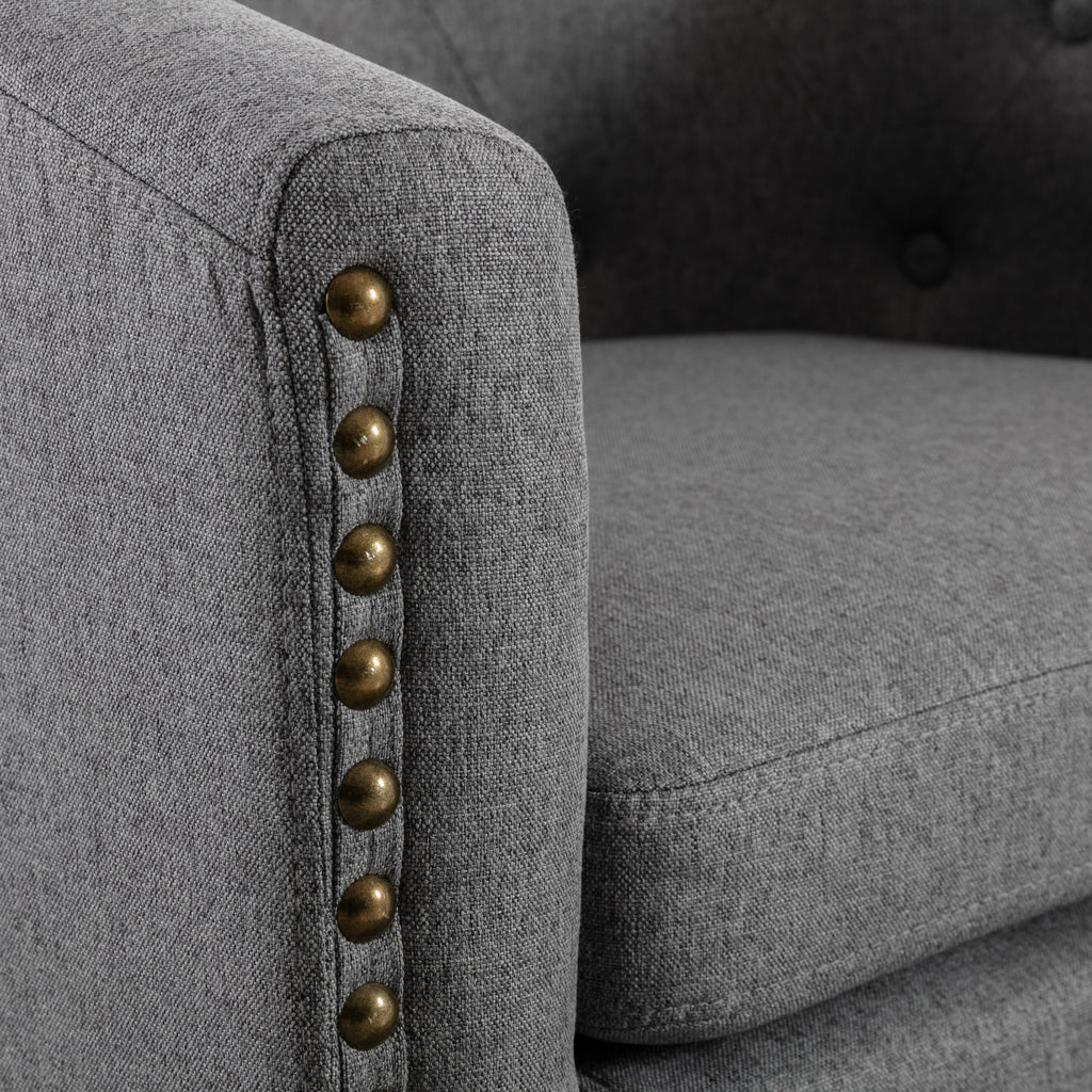 Linen Fabric Tufted Barrel Chair V798