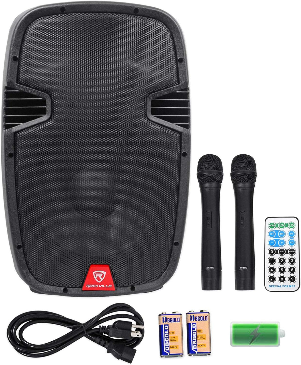 12" Rechargeable Powered 600W PA Speaker with 2 Mics and Bluetooth K82652