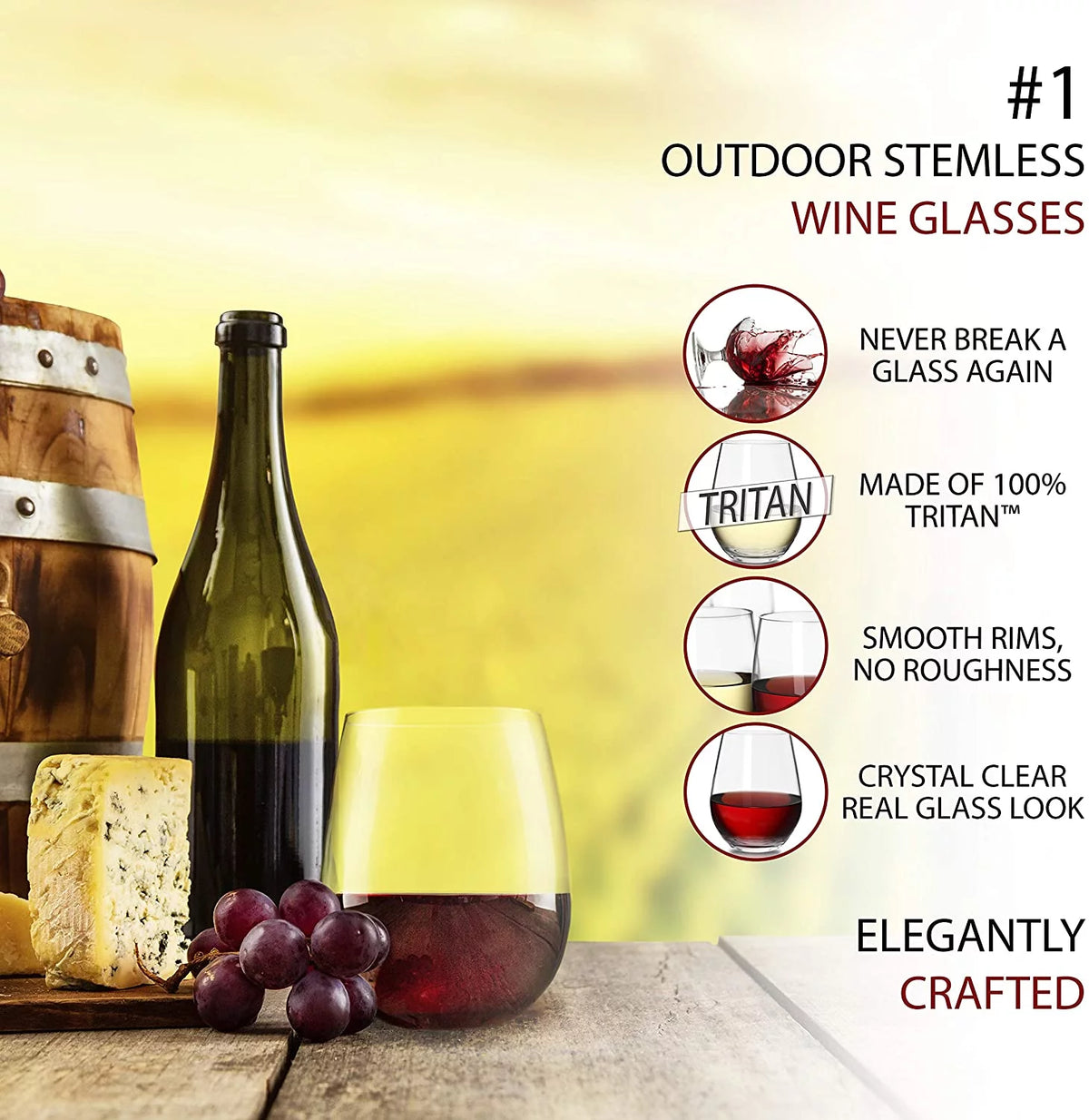 16 oz BPA-Free Stemless Plastic Wine Glasses Set of 12 O9308