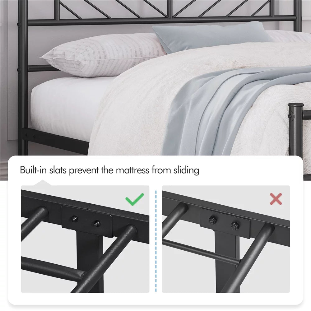 Black Full Size Metal Platform Bed Frame with Headboard and Footboard J498