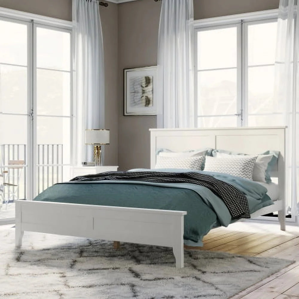 Modern White Solid Wood Full Platform Bed H7710
