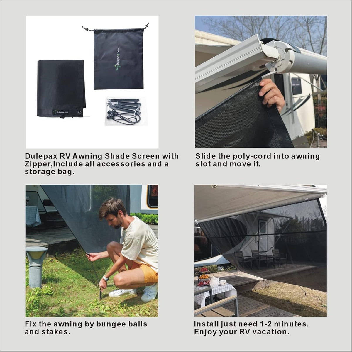 RV Awning Shade Screen with Zipper 8'X17'3'' L6776