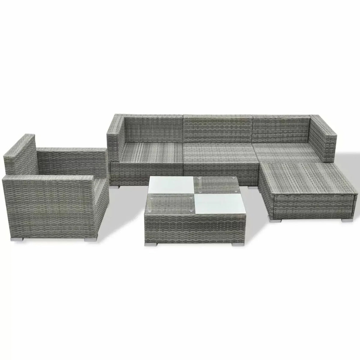 Grey Rattan Patio Sectional Sofa Set with Cushions Ottoman and Coffee Table M242276