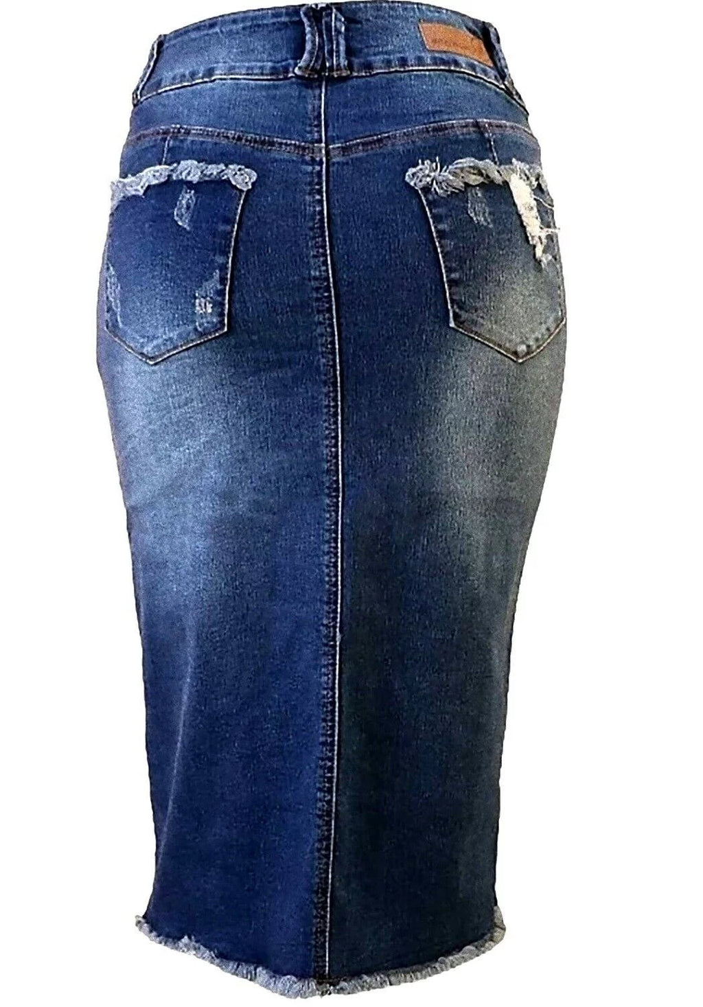 Plus Size Midi Ripped Denim Jean Skirt R8557