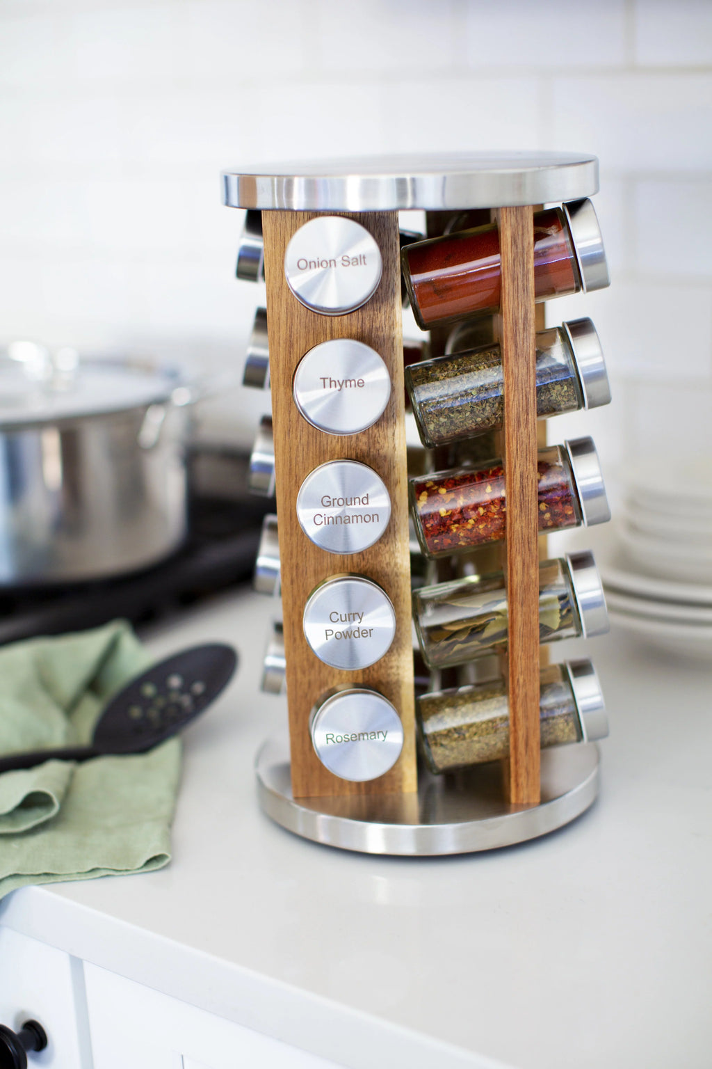 20 Natural Rotating Acacia Wood Spice Jar Rack Set X973978