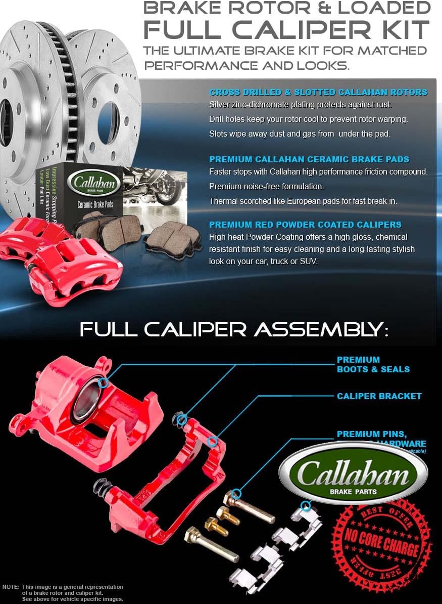 Powder Coated Red Calipers Rotors Ceramic Pads Performance Kit Q5435