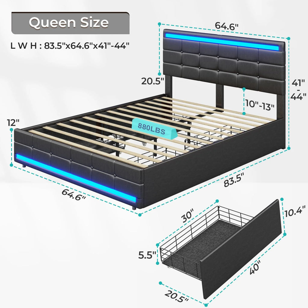 Queen Size Upholstered Platform Bed Frame with Storage Drawers G864