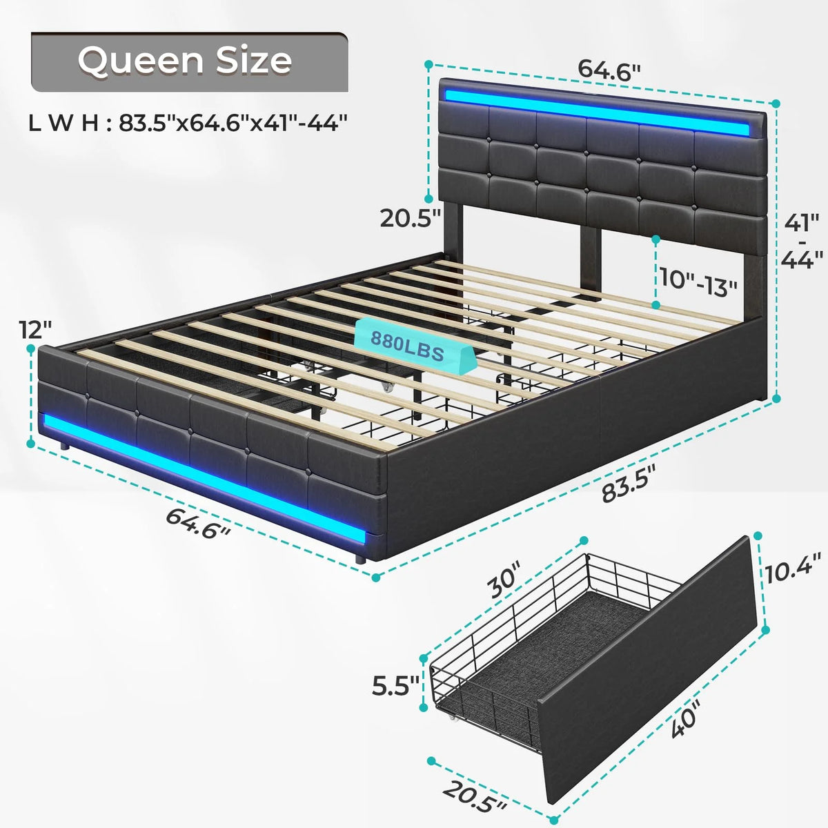 Queen Size Upholstered Platform Bed Frame with Storage Drawers G864