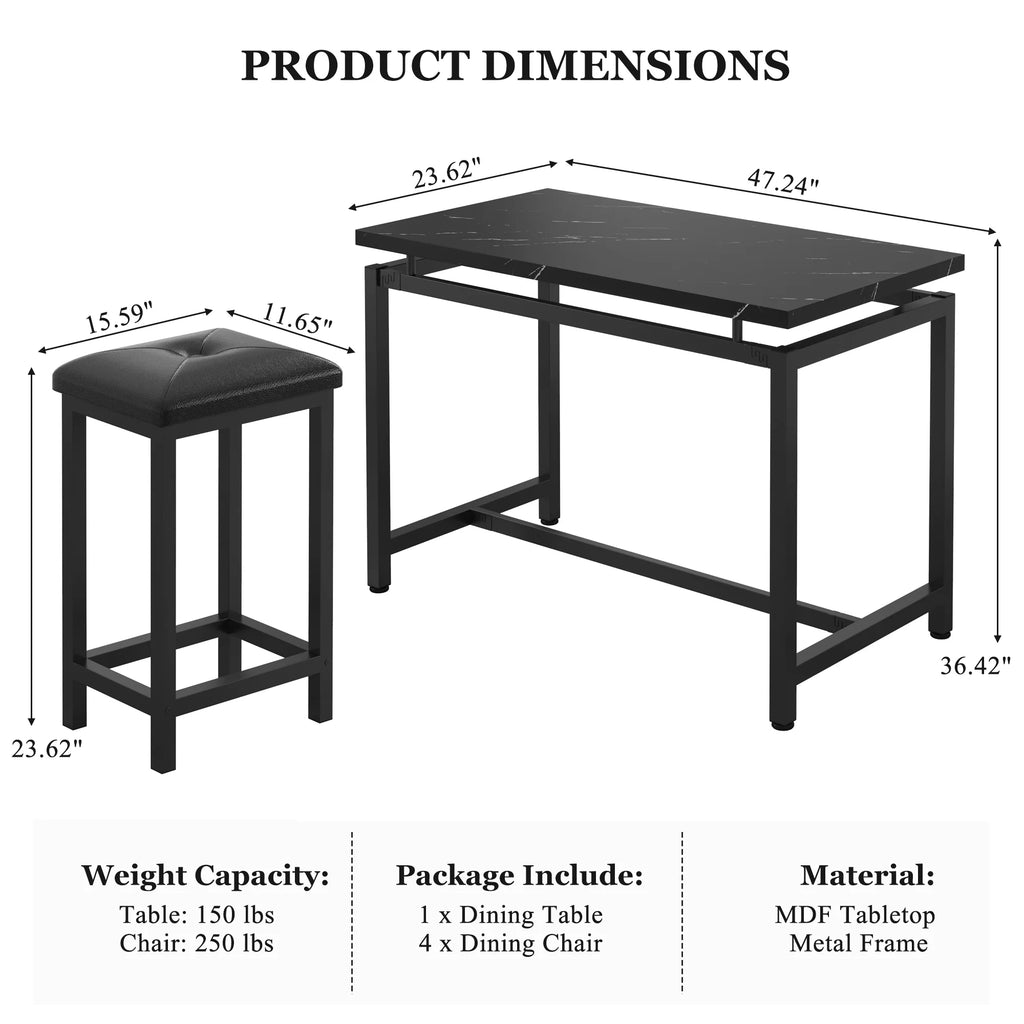 5 Piece Counter Height Dining Table Set with 4 Faux Leather Stools E348