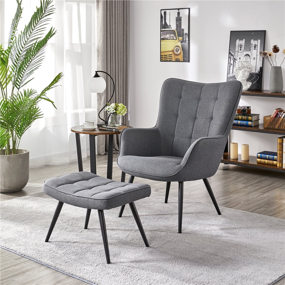 Gray Fabric Wingback Accent Chair with Ottoman I464062