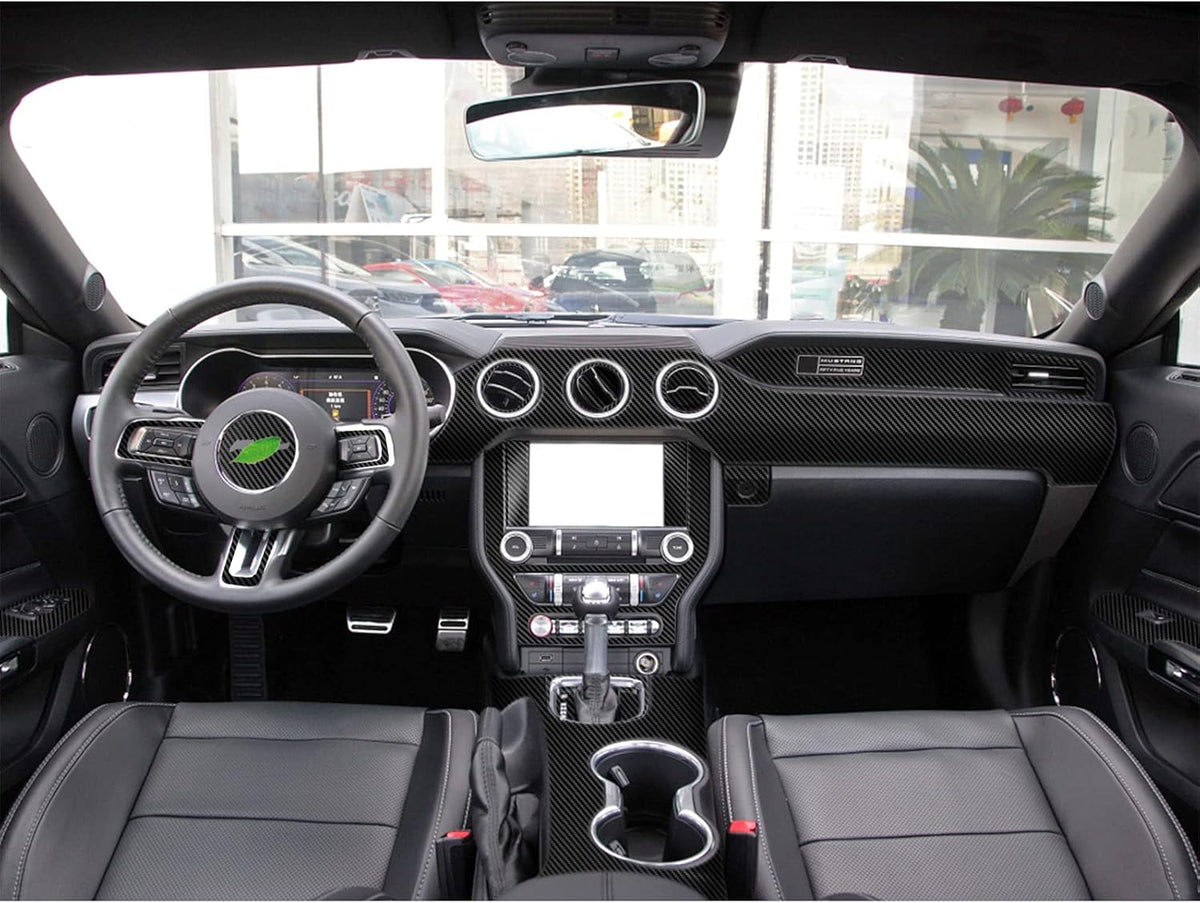 Carbon Fiber Texture Vinyl Wrap Center Console Dashboard Cover for Mustang 48PCS Black Y735