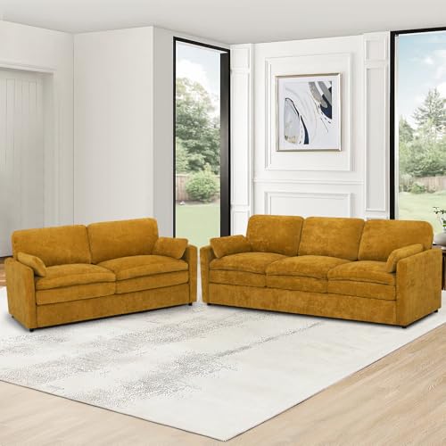 Black Chenille 3 Seats and 2 Seats Sofa Set with Pillows T42431