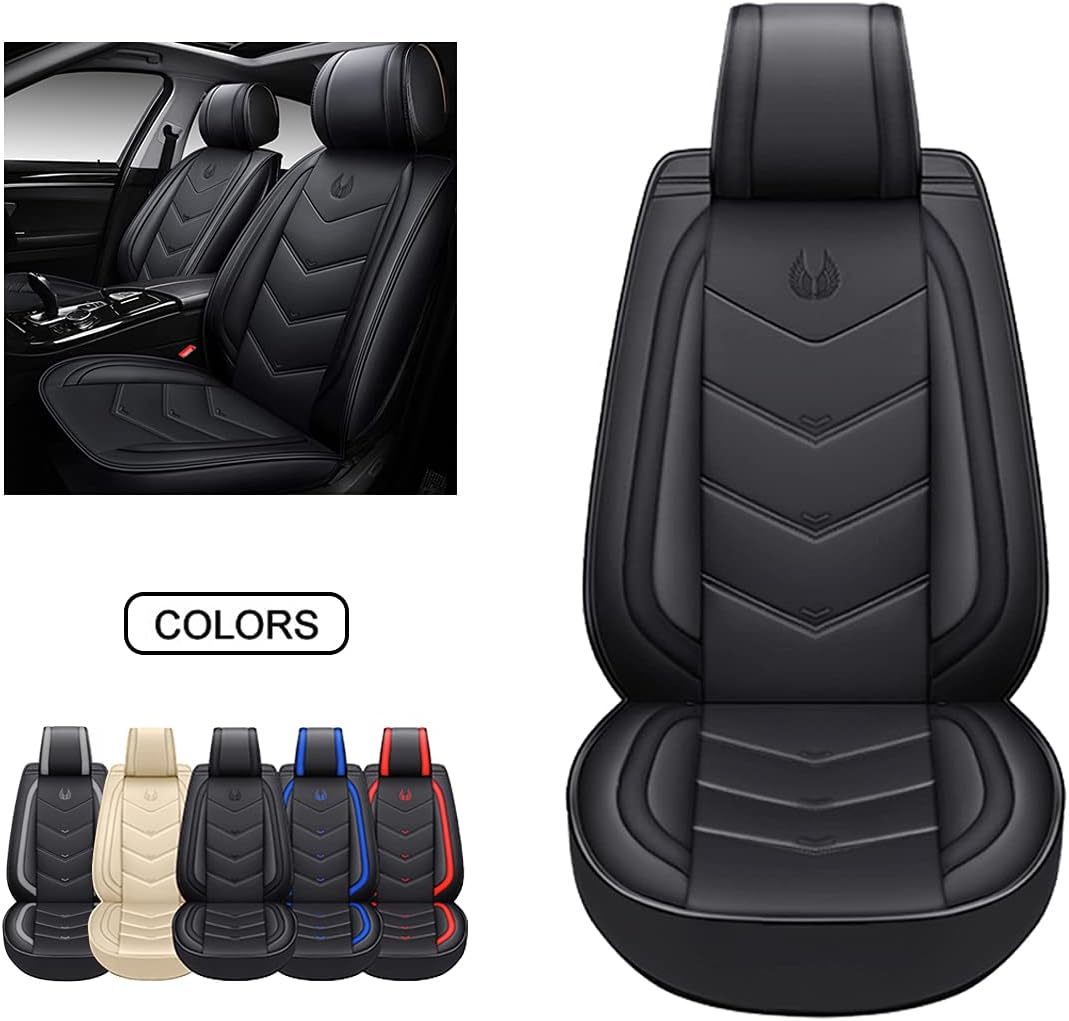 Black Faux Leather Car Seat Covers Full Set D119