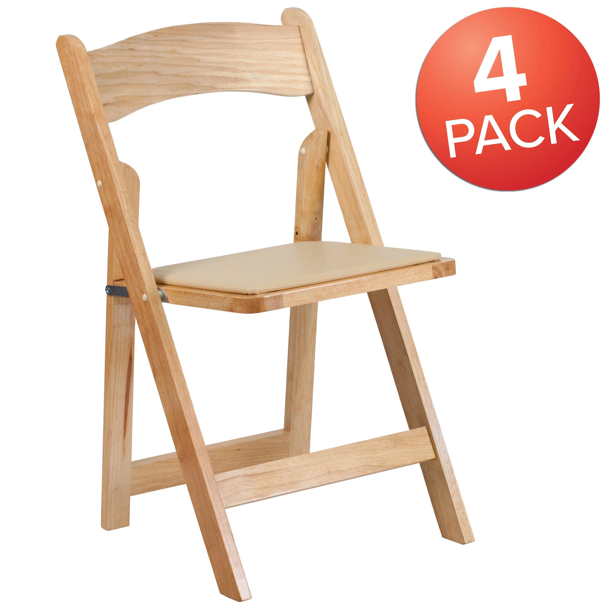 4 Pack Natural Wood Folding Chair with Vinyl Padded Seat J436