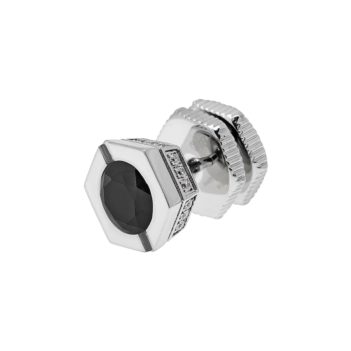 Stainless Steel Hexagon Earring Black CZ L871