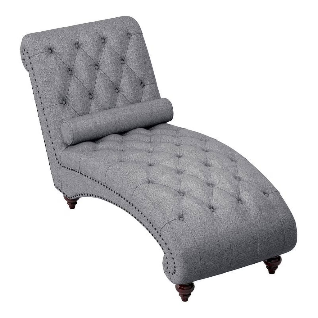 Dark Gray Wood & Fabric Chaise with 1 Bolster Pillow F2263