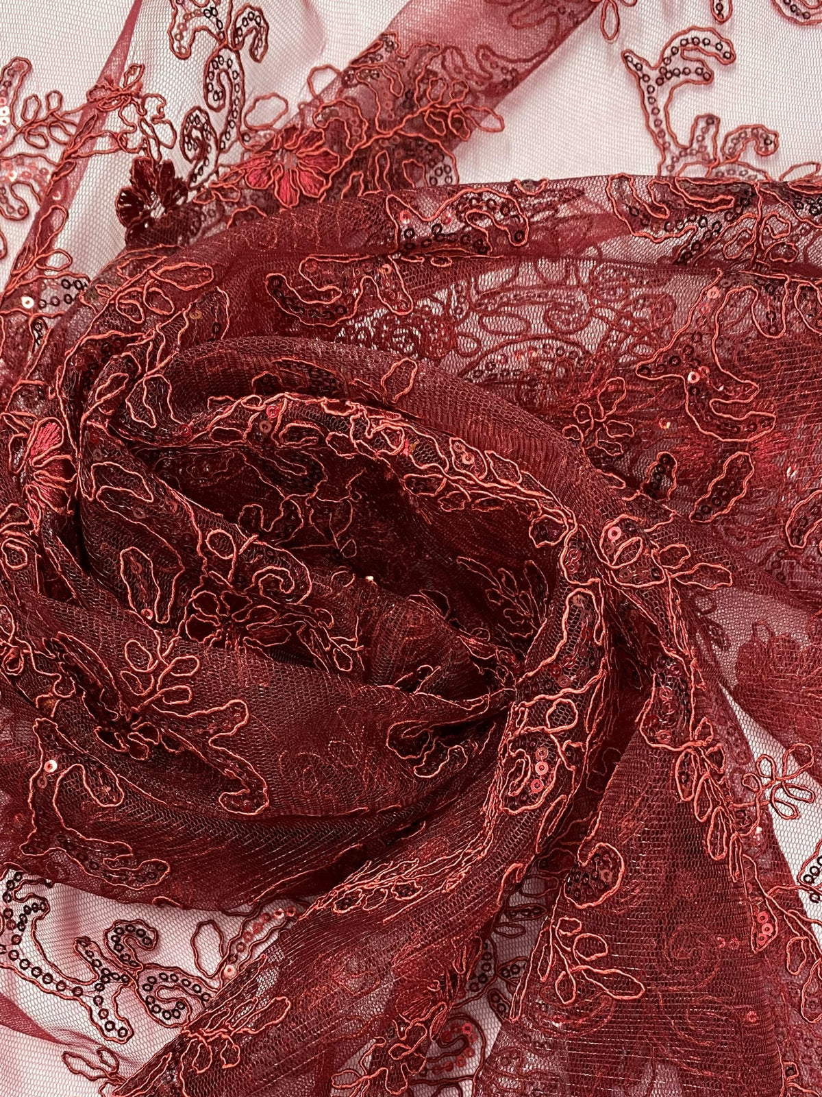 Burgundy Embroidered Lace with Sequins A182986